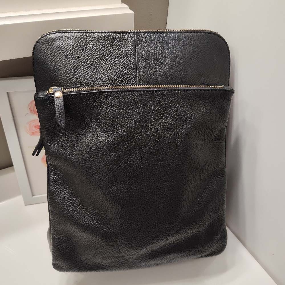 🖤EUC L.Credi Genuine Pebble Italian Leather Adjustable Book Bag Purse, Black